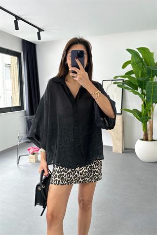 Nose Siyah Transparan Dökümlü Gömlek