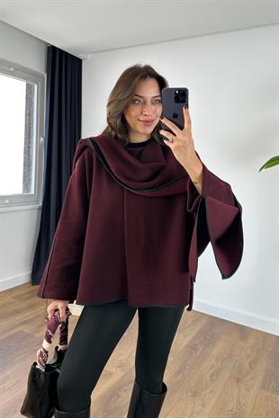 Lowren Bordo Şal Detaylı Panço Kaban