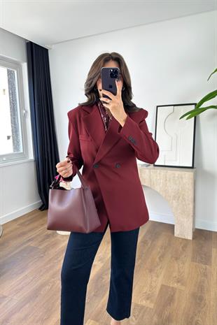 Melana Bordo Vatka Detaylı Blazer Ceket