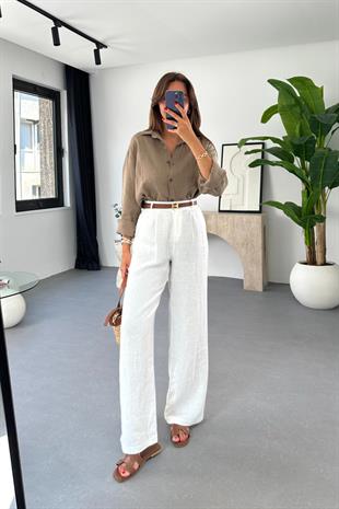 Sasha Kahve Keten Gömlek