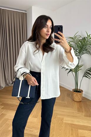 Mintox Beyaz Oversize Gömlek