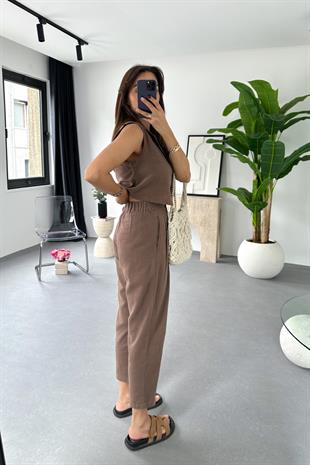 Pose Kahve Yelek Pantolon Takım