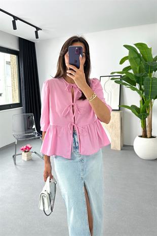 Lonte Pembe Bağlama Detaylı Bluz