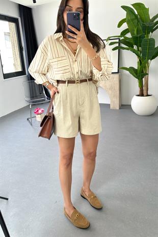 Lonse Taş Keten Şort