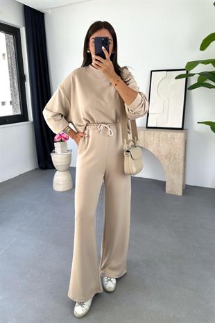 Torena Koyu Bej Sweat Eşofman Takım
