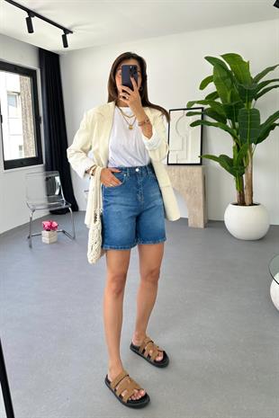 Dole ZR Koyu Lacivert Mom Şort