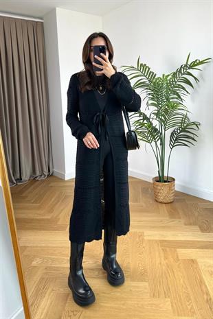 Siyah Ajurlu Maxi Boy Hırka