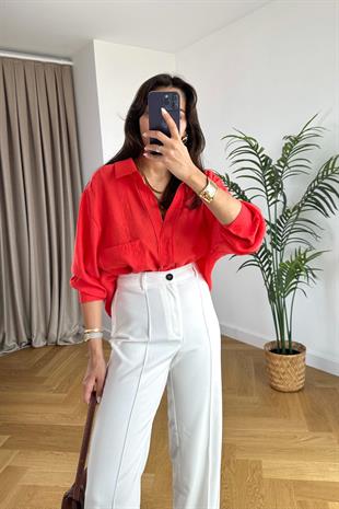 Oxi Kırmızı Dökümlü Gömlek