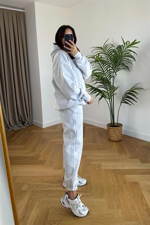 ZR Fonda Açık Gri Sweatshirt Eşofman Takım