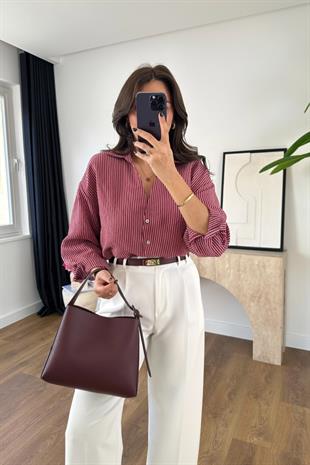 Drones Bordo Beyaz Çizgili Gömlek