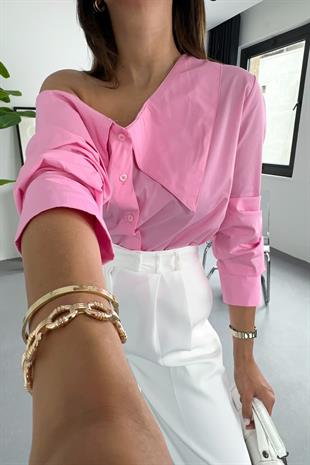 Calles Pembe Omuz Detaylı Tasarım Gömlek