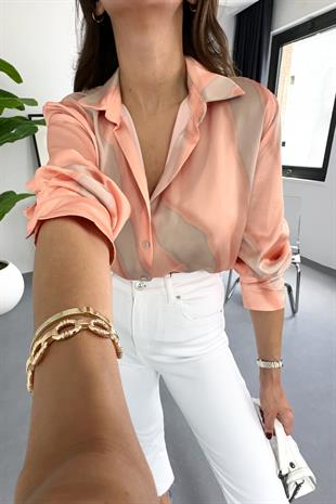 More Yavru Ağzı Bej Desenli Gömlek