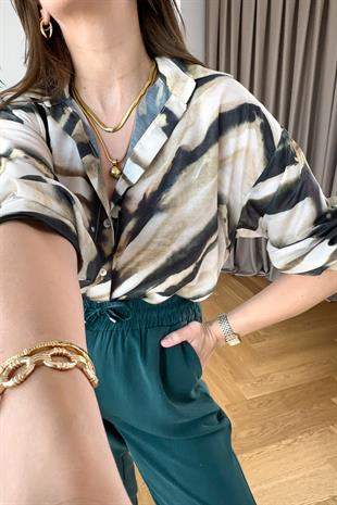 Qunto Yeşil Desenli Gömlek