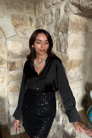 Olente Siyah Saten Gömlek