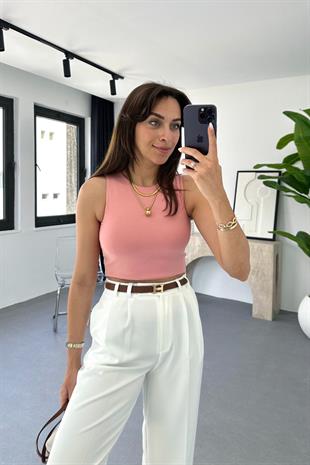 ZR Pembe Bisiklet Yaka Crop