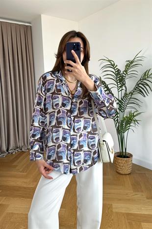 Lona Lila Desenli Gömlek