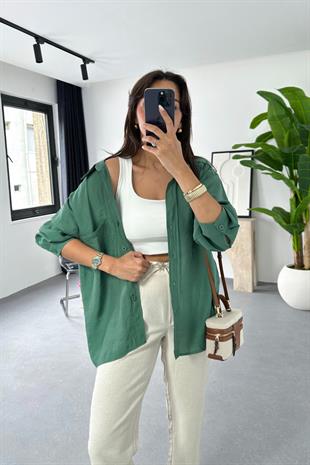 Oxi Zümrüt Yeşili Dökümlü Gömlek