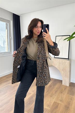 Retorsa Leopar Desenli Vatkalı Blazer Ceket