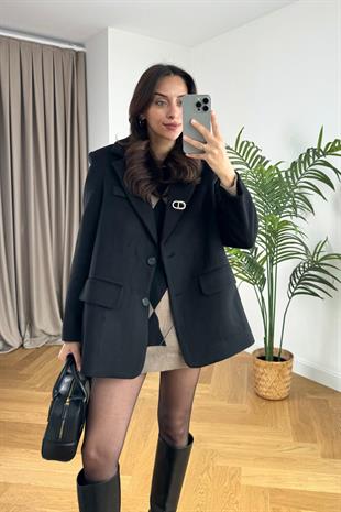 Siyah Süet Blazer Ceket