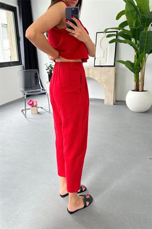 Pose Kırmızı Yelek Pantolon Takım