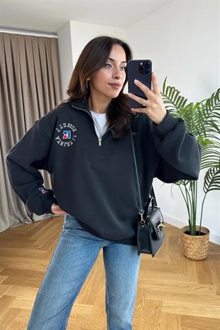 ZR RoseBall Siyah Fermuar Detaylı Sweatshirt
