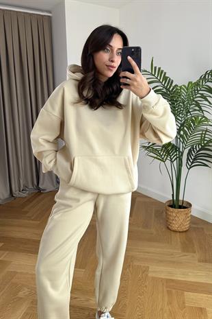 ZR Fonda Bej Sweatshirt Eşofman Takım