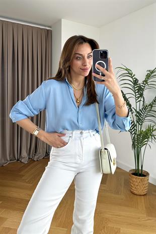 Orwell Mavi Saten Gömlek