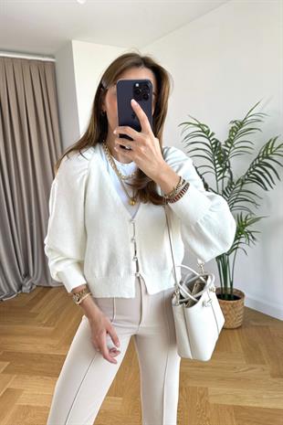 Pearl İnci Düğme Detaylı Çelik Hırka