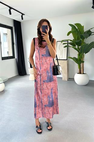 Lenis Pembe Lila Renkli Elbise