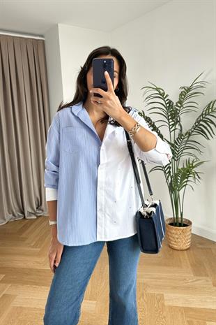 Ulo Mavi Beyaz Çift Renkli Gömlek