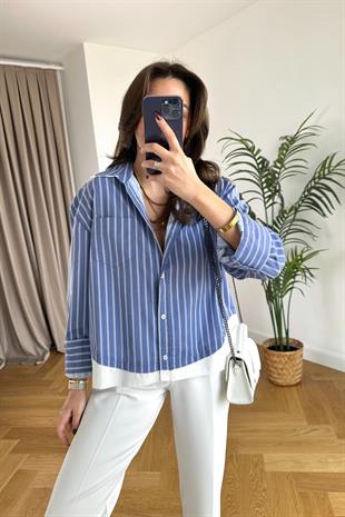Dupa Mavi Beyaz Çizgili Gömlek