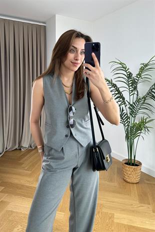 Emely Gri Yelek Pantolon Takım