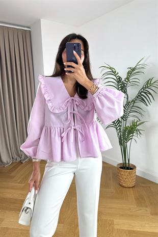 Sento Pembe Yaka Detaylı Bluz