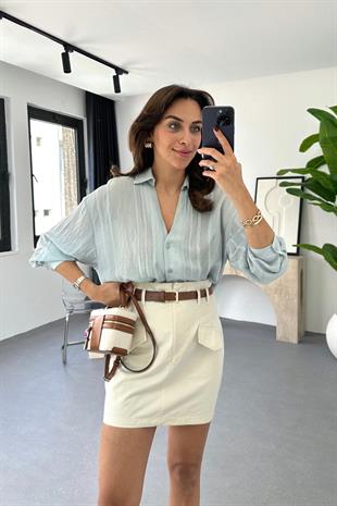 Sella İndigo Transparan Detaylı  Gömlek