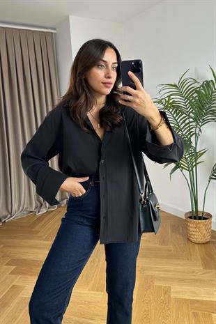 Mintox Siyah Oversize Gömlek