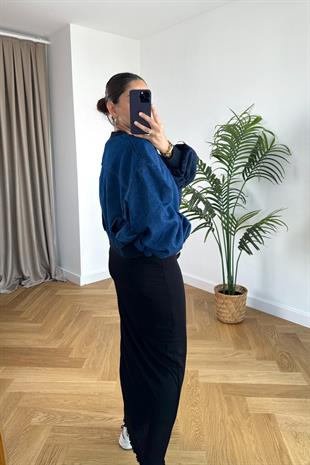 Kontrast Renkli Denim Bomber Ceket