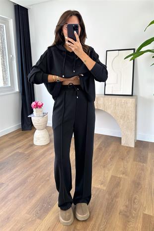 Mersale Siyah Beli Bağlamalı Modal Sweat Pantolon Takım