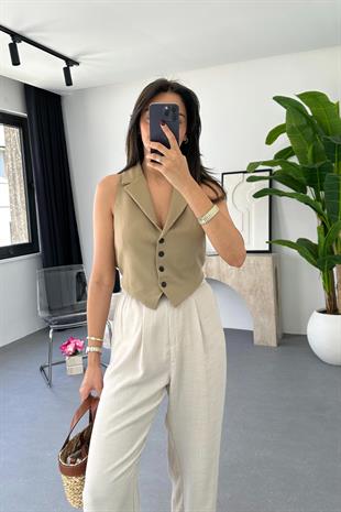 Viro Haki/Koyu Bej Cut Out Yelek