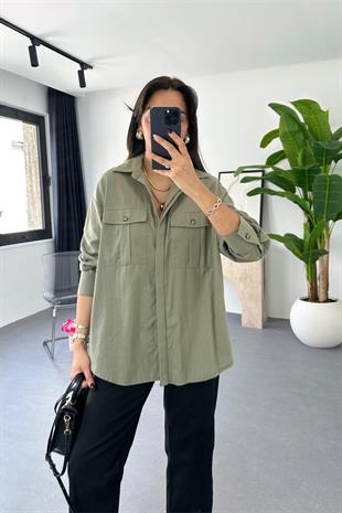 Kens Haki Cep Detaylı Gömlek