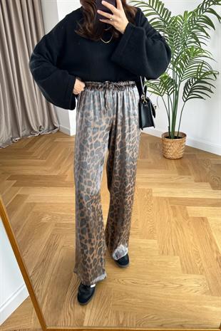 Beli Lastikli Leopar Desenli Pantolon