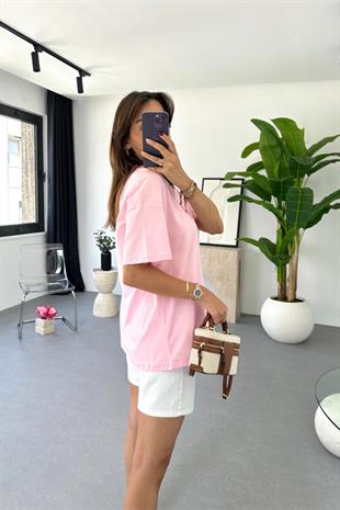 ZR Nelsi Şeker Pembe Bisiklet Yaka Tişört