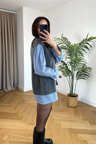 Triko Detaylı Çizgili Gömlek