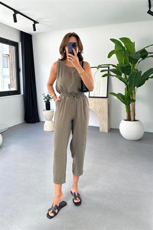Mona Haki Beli Bağlamalı Bluz Pantolon Takım