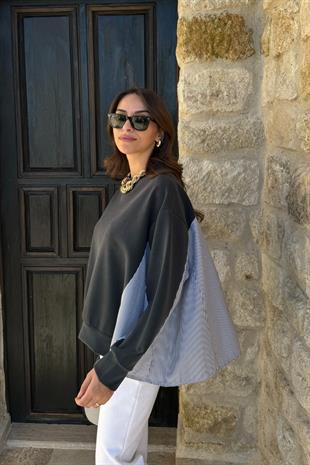 Antrasit Gömlek Detaylı Sweatshirt