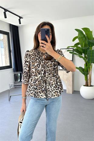 Pesca Leopar Bağlama Detaylı Bluz