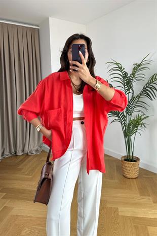 Oxi Kırmızı Dökümlü Gömlek