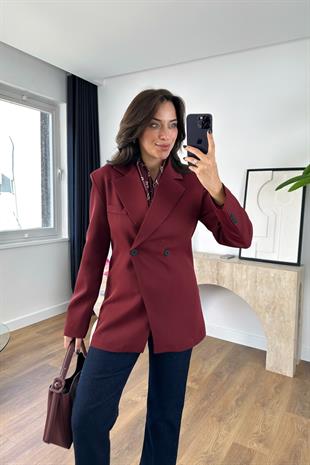 Melana Bordo Vatka Detaylı Blazer Ceket