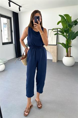 Tara Lacivert Beli Bağlamalı Bluz Pantolon Takım