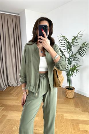 Chelsy Olive Fermuarlı Takım