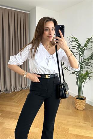 Calles Beyaz Omuz Detaylı Tasarım Gömlek